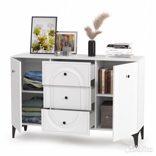 Комод широкий Валенсия 13.309, цвет белый шагрень, шхгхв 133,2х38,4х87,5 см