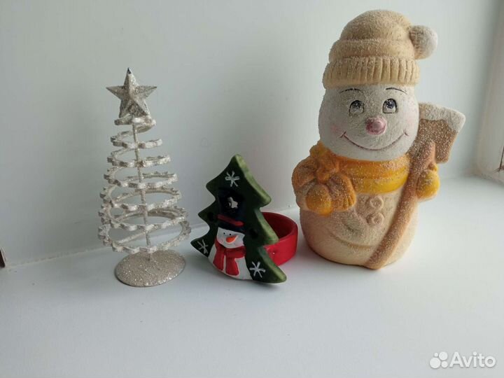 Новогодний декор: ёлки снеговики подсвечник, 8 шт
