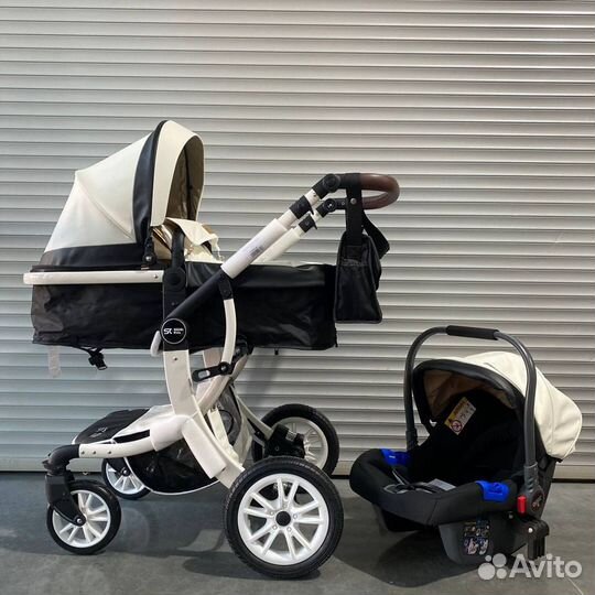 Новая коляска трансформер 2в1 белая эко кожа