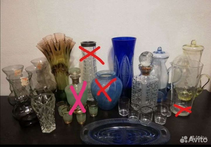 Вазы штофы стопки кувшины цветное стекло СССР