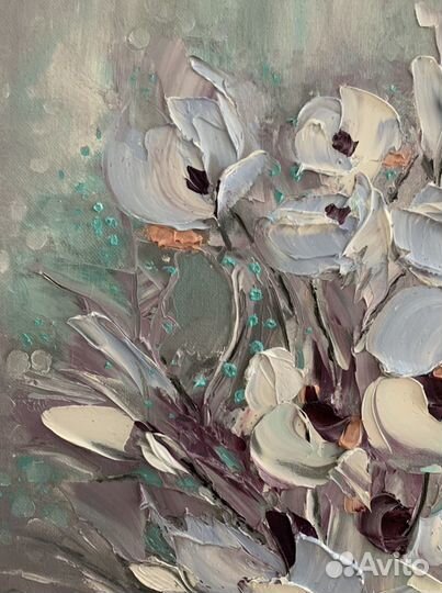 Картина маслом 3D «голубые орхидеи»