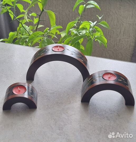 Подсвечник деревянный набор 3 шт