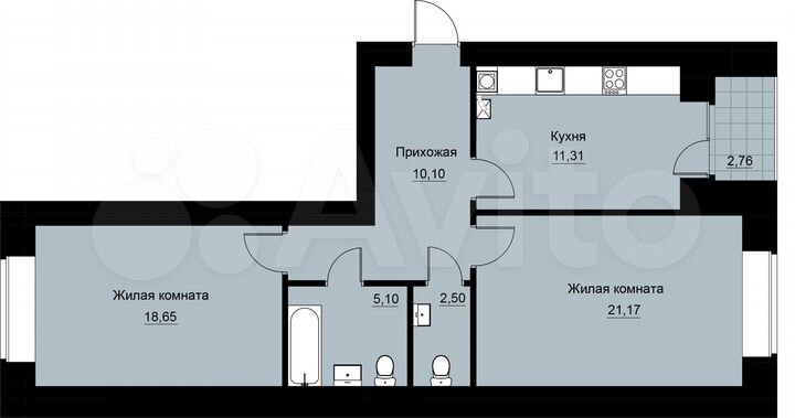 2-к. квартира, 71,6 м², 5/9 эт.