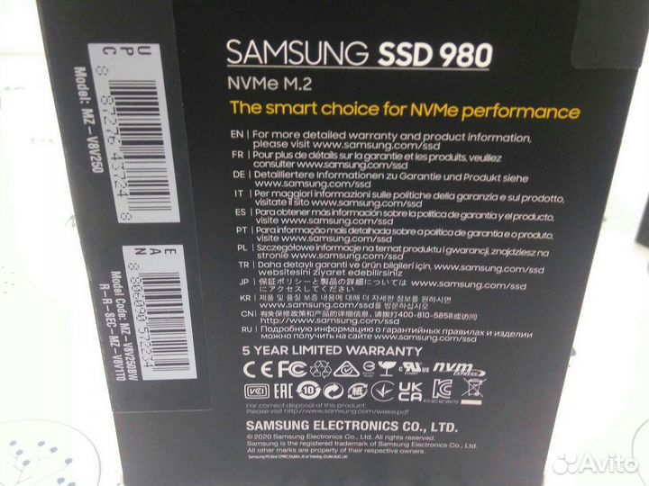 Новый.Ssd 980 nvme m.2. Samsung 250gb.Mz-v8v250bw