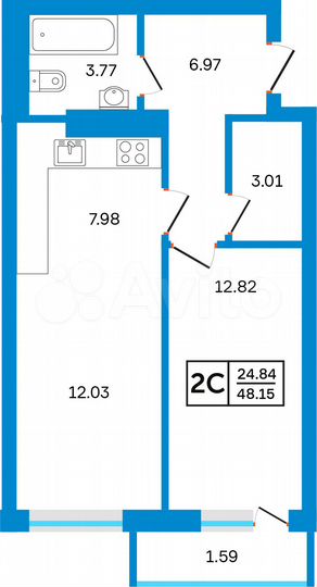 2-к. квартира, 48,2 м², 13/26 эт.