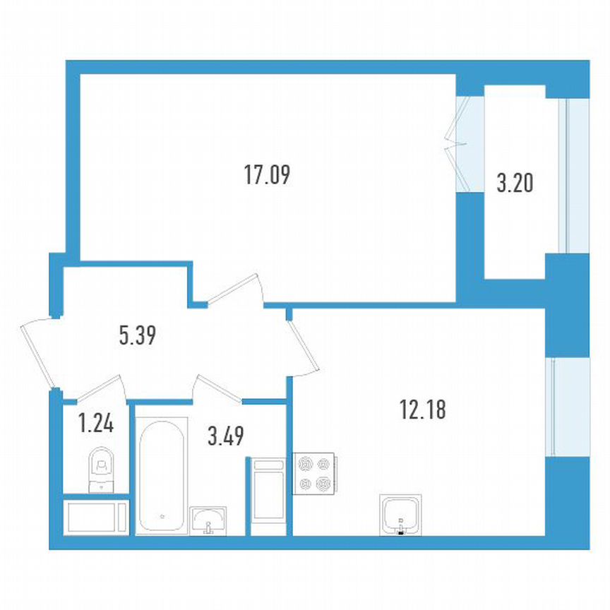 1-к. квартира, 40 м², 12/19 эт.