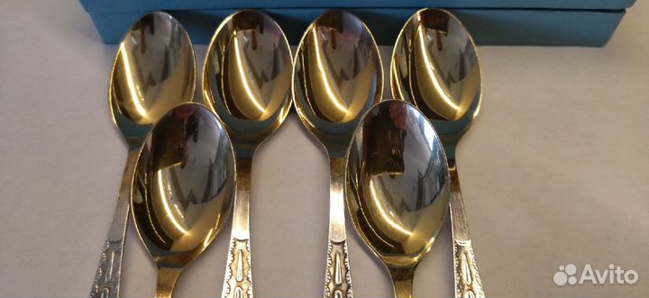 Чайные ложки 6 шт.мельхиор С позолотой СССР новые