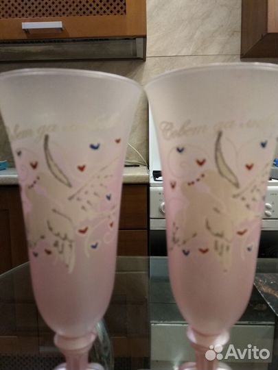 Свадебные фужеры розовые хрусталь 2 штуки