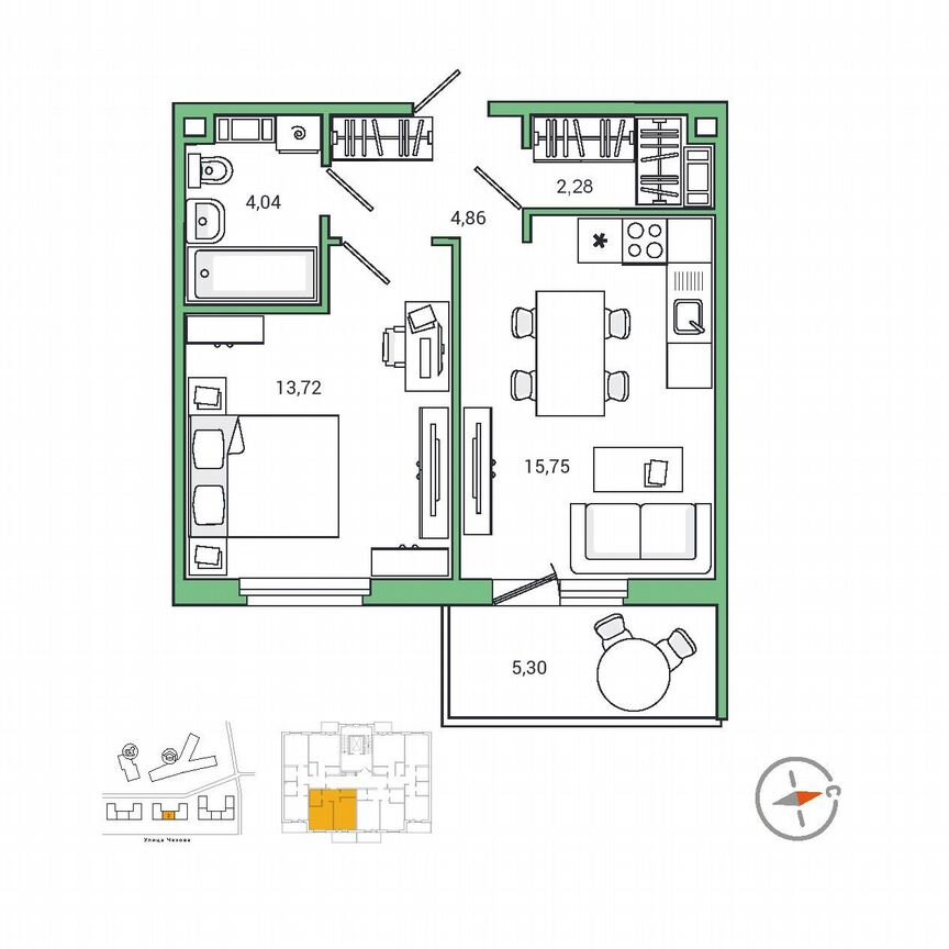 1-к. квартира, 42,3 м², 7/9 эт.