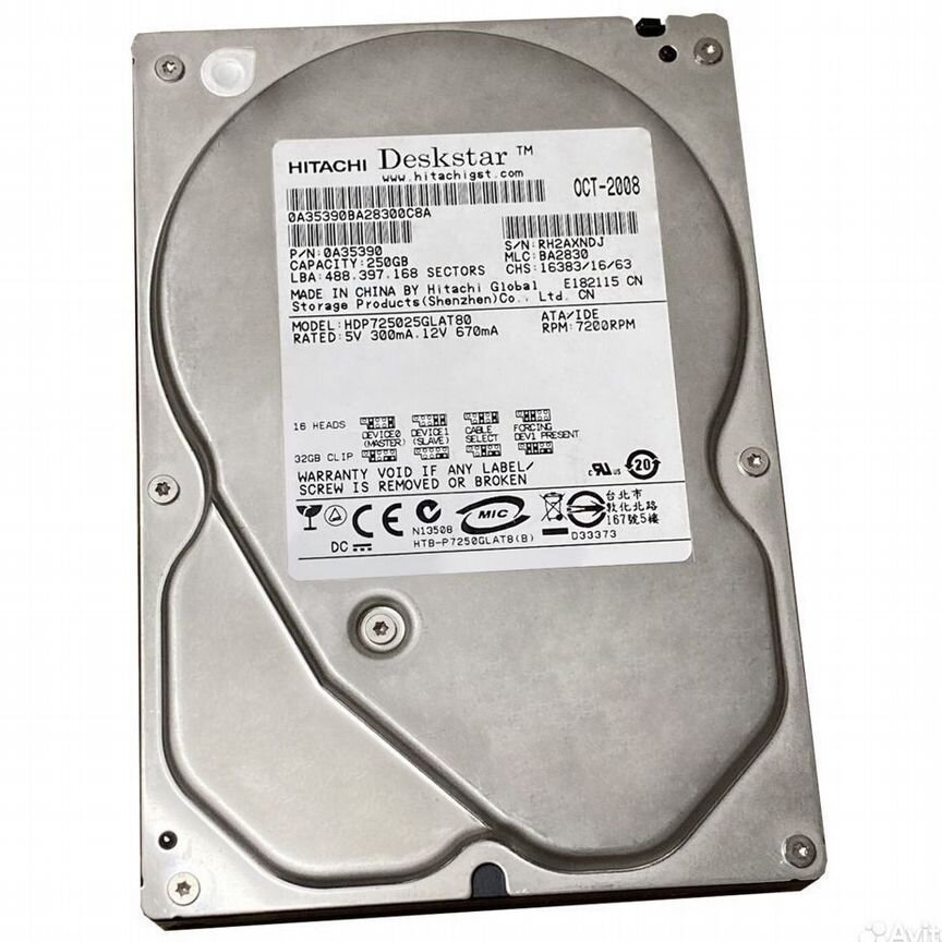 [HDP725025GLAT80] Жесткий Диск Hitachi 250gb Ide 3.5 Hdp725025glat80