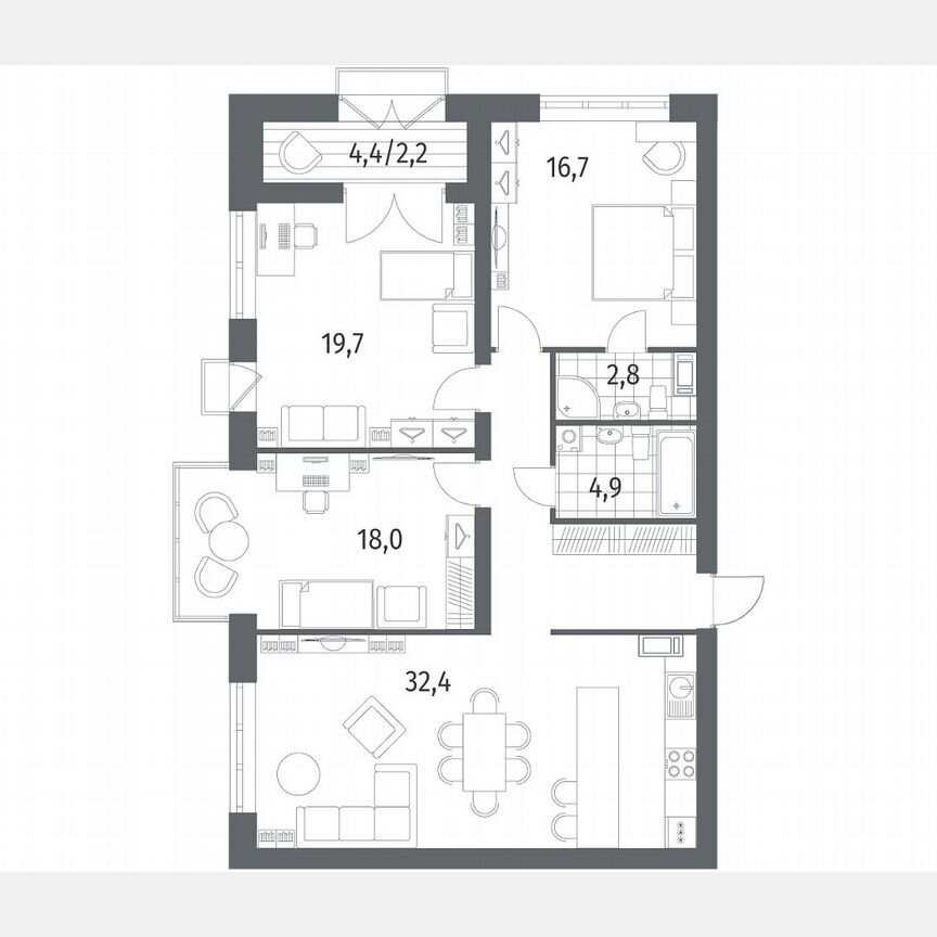 3-к. квартира, 108,6 м², 7/11 эт.