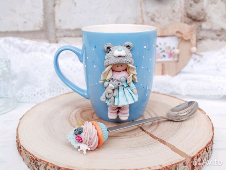 Куклы Тильда из полимерной глины. Декор кружки
