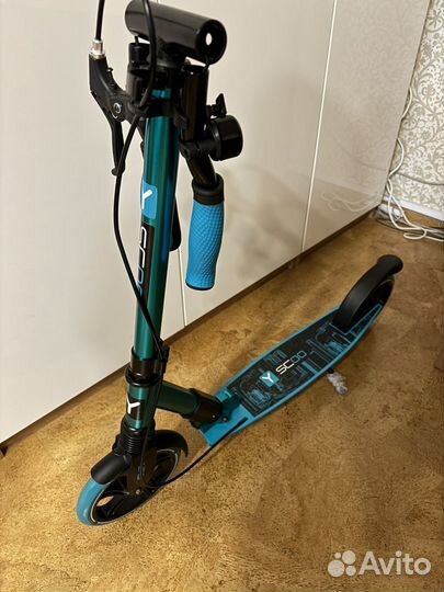 Самокат новый Y-scoo с ручным тормозом бирюзовый