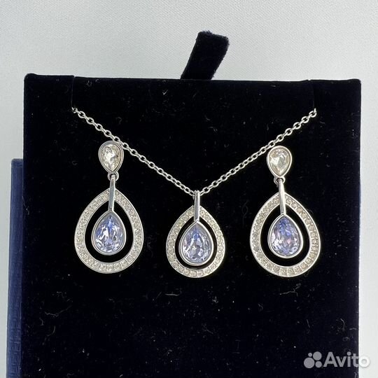 Swarovski комплект лаванда серьги кулон