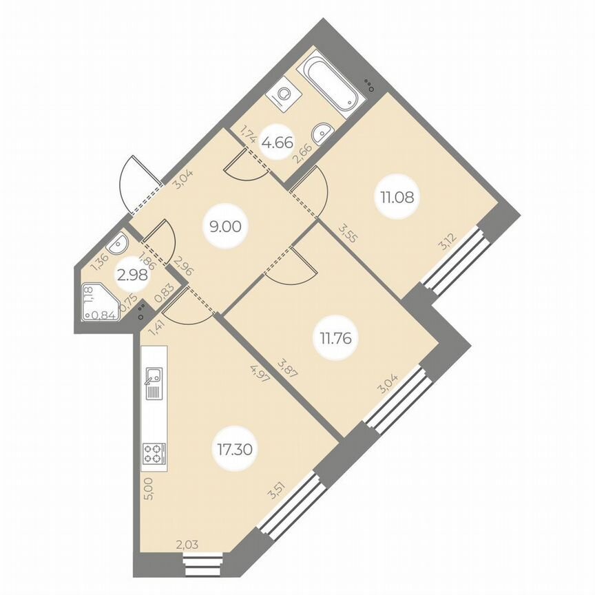2-к. квартира, 56 м², 2/20 эт.