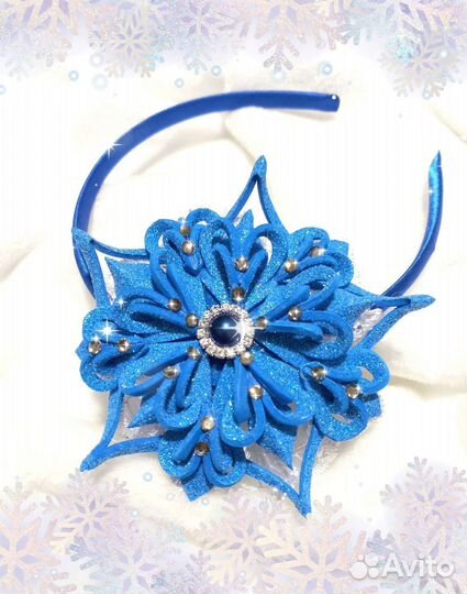 Ободок для волос ручной работы снежинка