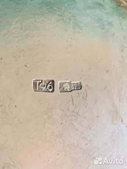 Советские серебряные солонка и ложечка с эмалью