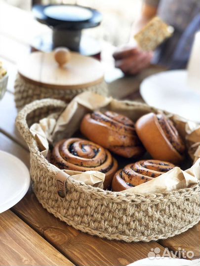 Поднос из джута с деревянным дном