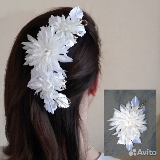 Свадебный цветок из ткани для волос хризантемы