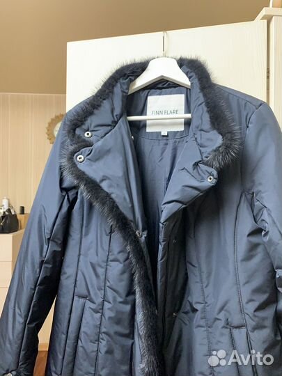 Темно-синий пуховик зимний женский 46 размер