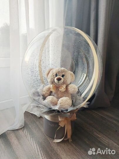 Шар баблс с цветами, цветы в коробке