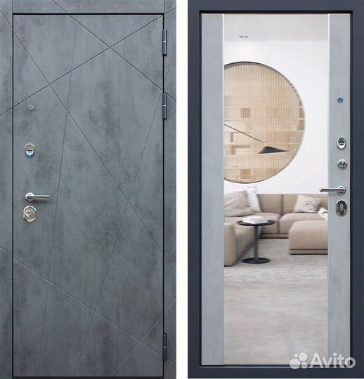 Входная Дверь Дуэт Б с зеркалом бетон