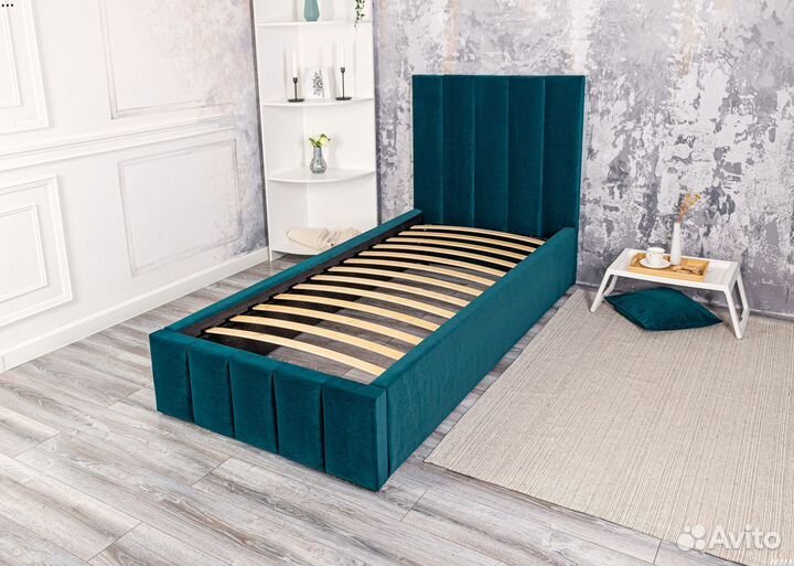 Кровать 80х200 морская волна Богема в велюре