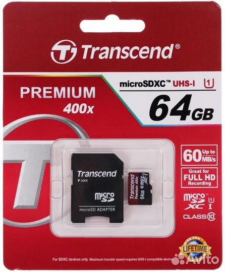 Карта памяти microsdhc Transcend Class10 64Gb