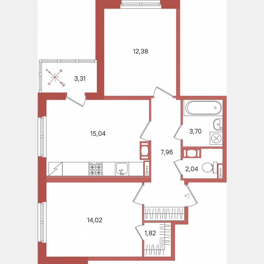 2-к. квартира, 58,6 м², 5/5 эт.