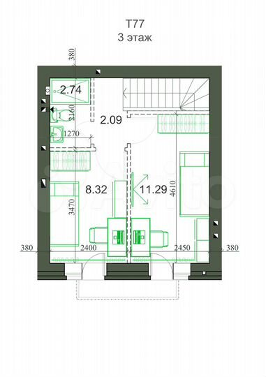 Таунхаус 78,1 м² на участке 1 сот.