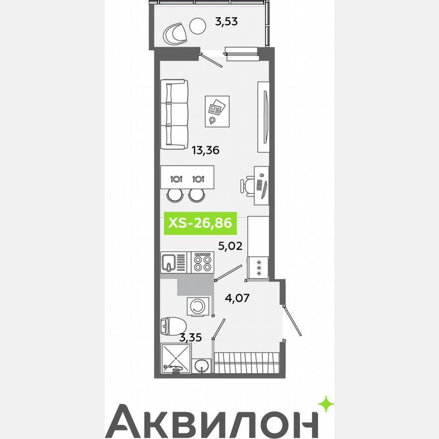 Квартира-студия, 26,9 м², 9/12 эт.