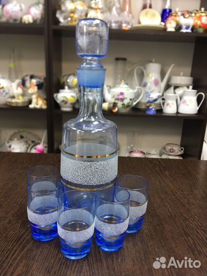 Кувшин и 6 стаканов, роспись, стекло