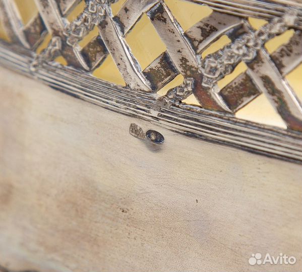 Старинная хрустальная ваза для фруктов. Серебро 84