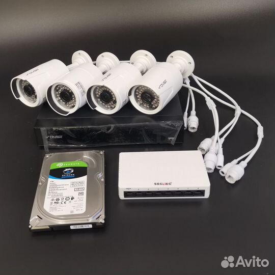 Комплект IP видеонаблюдения 2 Мп 12В 1Тб, Divisat