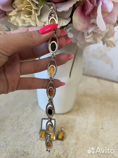 Набор из серебра с янтарем