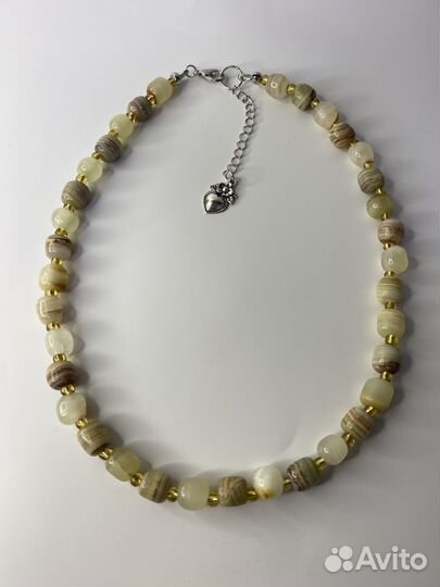 Зеленые бусы из камней оникс Пакистан 46 см