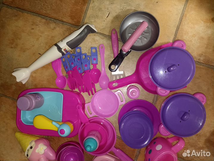 Игрушки посуда, фрукты и овощи