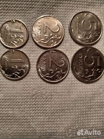 Монеты номиналом- 5руб, 2 р, 1 р, брак
