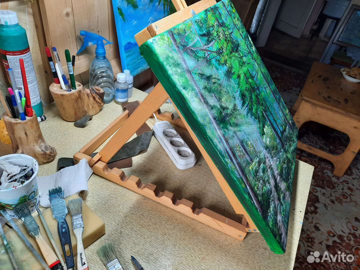 Картина с лесом, рассвет в лесу