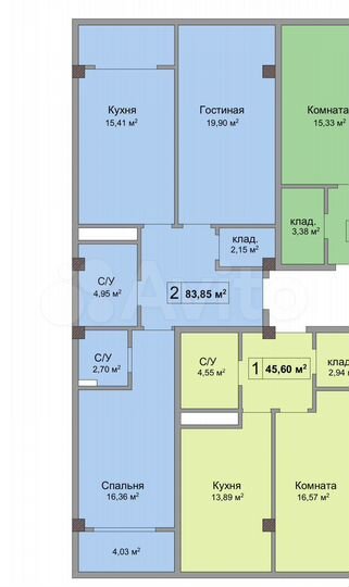 2-к. квартира, 83,9 м², 7/14 эт.