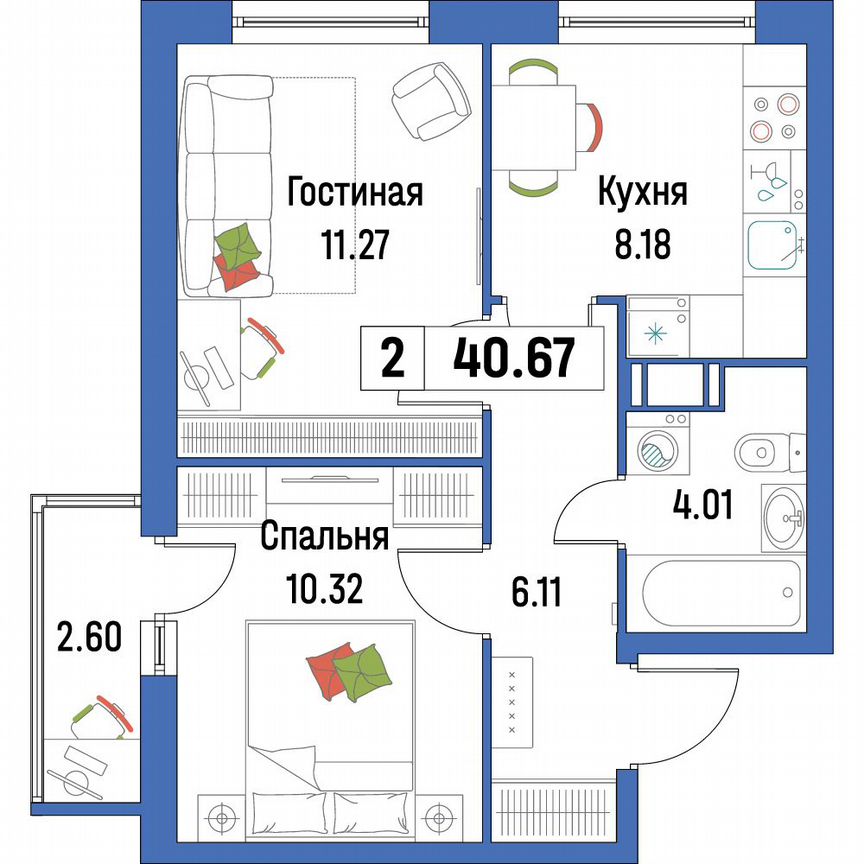2-к. квартира, 40,7 м², 9/16 эт.