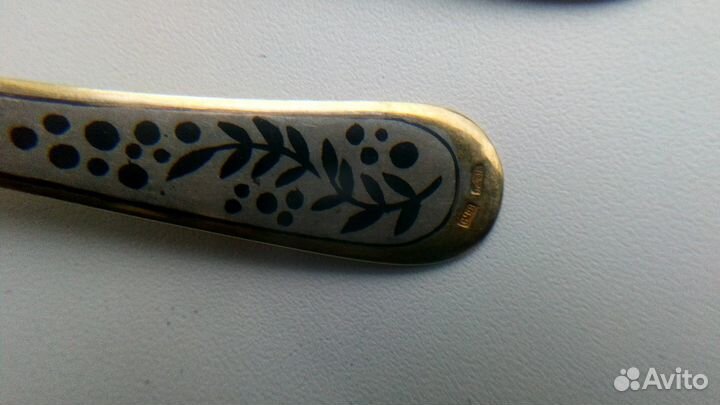 Ложки, серебро 875, позолота, чернение