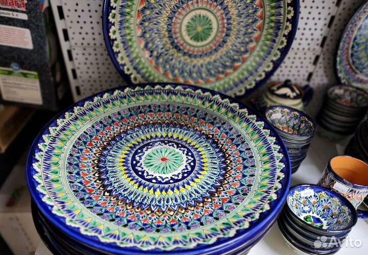 Ляган Узбекский блюдо для плова Синий Мехроб 42см