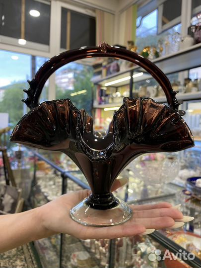 Винтажная ваза фруктовница цветное стекло