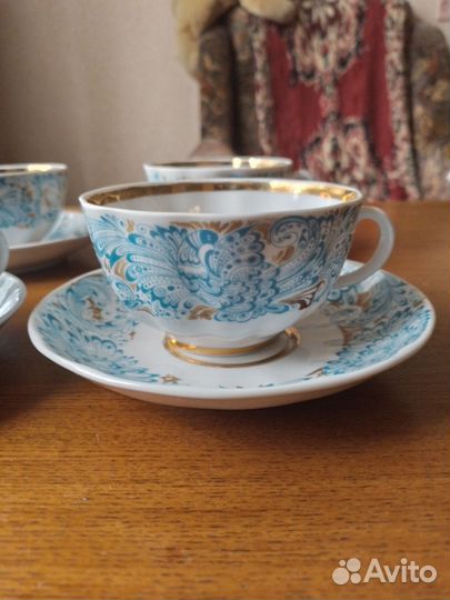 Чашки с блюдцем фарфоровые лфз 4 пары