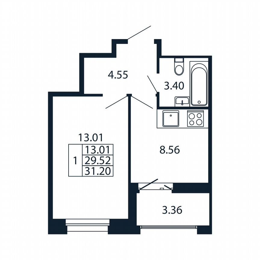 1-к. квартира, 31,2 м², 7/12 эт.