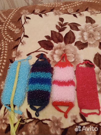 Мочалки ручной вязки. Красная мочалка 80р