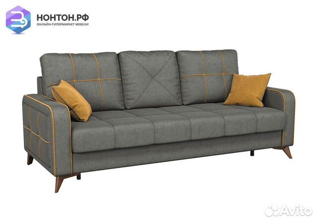 Диван тик-так Черри серый / горчичный