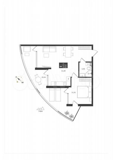 2-к. апартаменты, 72,2 м², 4/11 эт.