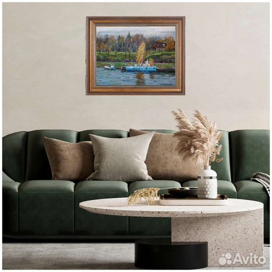 Картина маслом морской пейзажи лодки причал осень